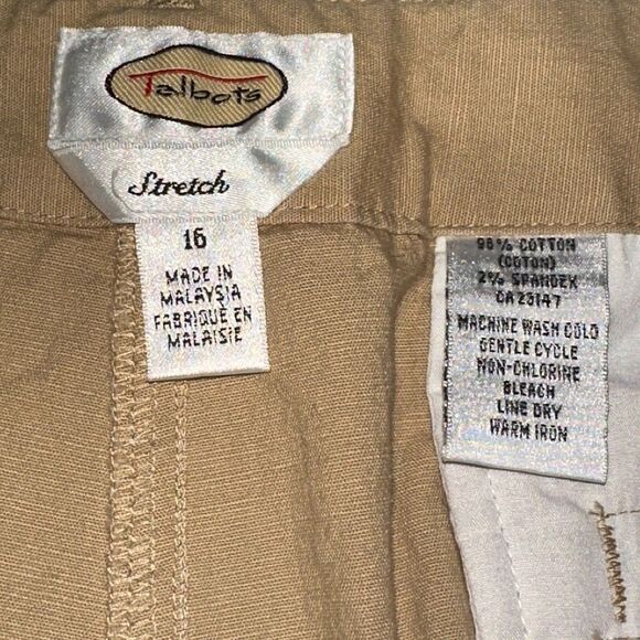 Talbots Women Pants Stretch 16 Tan Khaki High Rise Wide Pockets Belt Loops - Picture 8 of 11